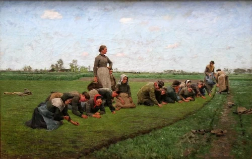 manual weeding of flax; Emile Claus table