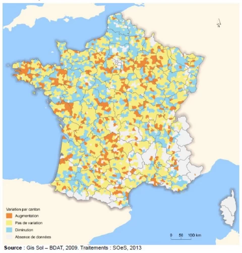 Organic carbon content in France by canton